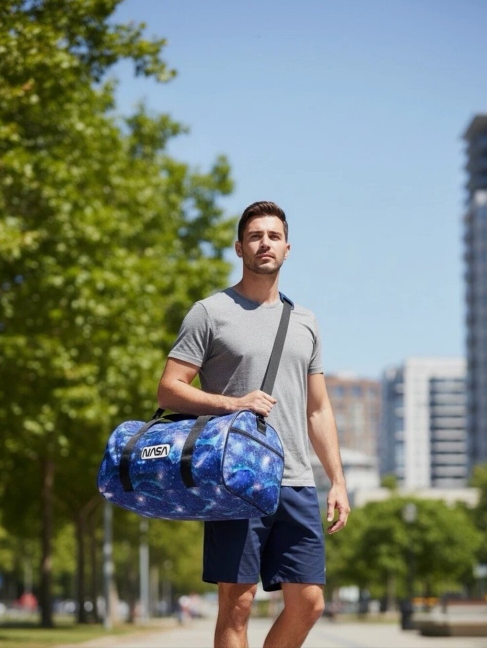 NASA Big Blue Galaxy Print Duffel Bag - Men's Travel Bag